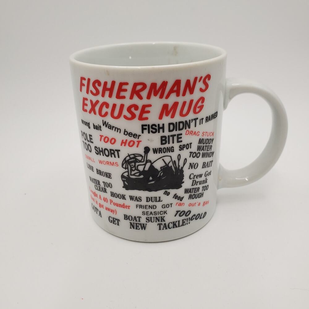 Vintage "Fisherman's Excuse" Novelty Coffee Mug Gag Gift Fishing Gift for Dad